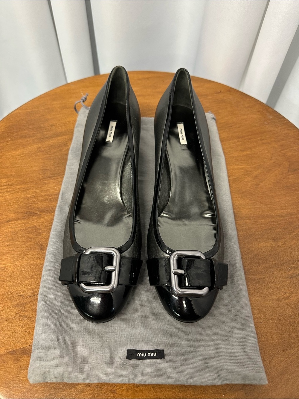 Miu Miu Black pewter Patent Leather Buckle kitten heels size 41 new
